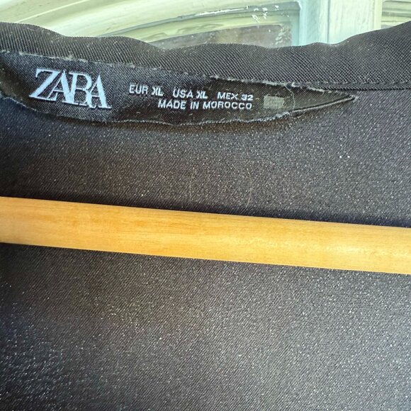 ZARA Womens Black Long Sleeve Minidress/Shirt w White Floral Details, Size:XL - Picture 5 of 9